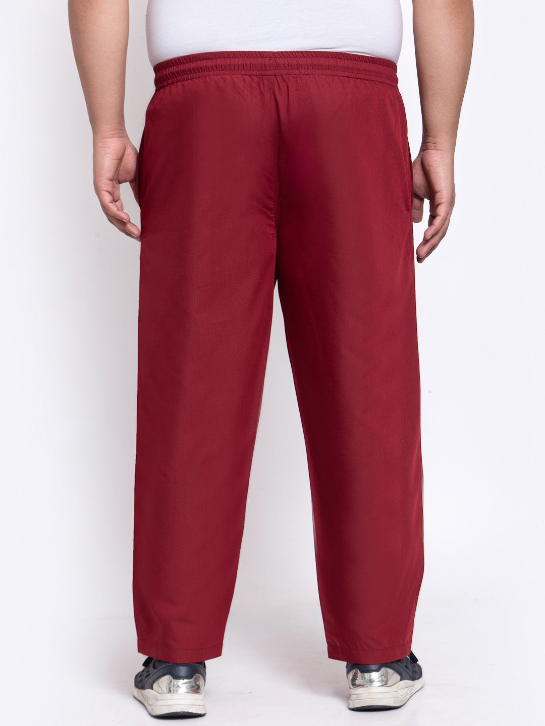 plusS Men Red Solid Straight-Fit Cotton Track Pants