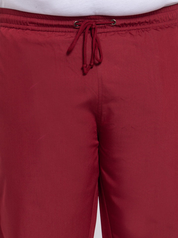 plusS Men Red Solid Straight-Fit Cotton Track Pants