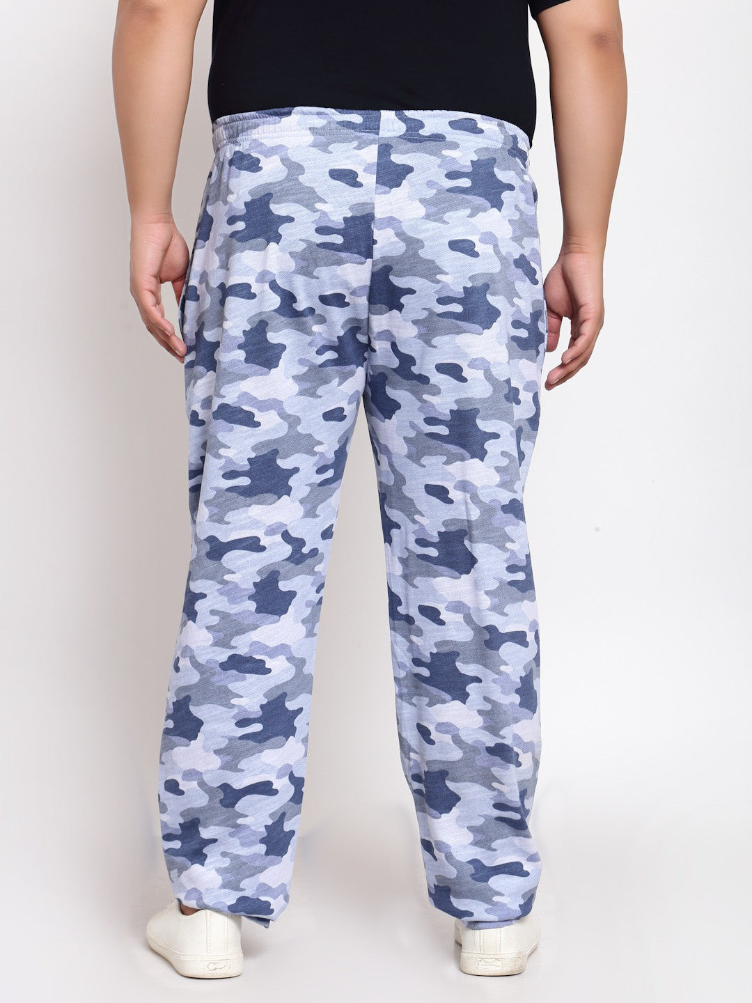 plusS Men Blue  White Camouflage Printed Straight-Fit Cotton Track Pants