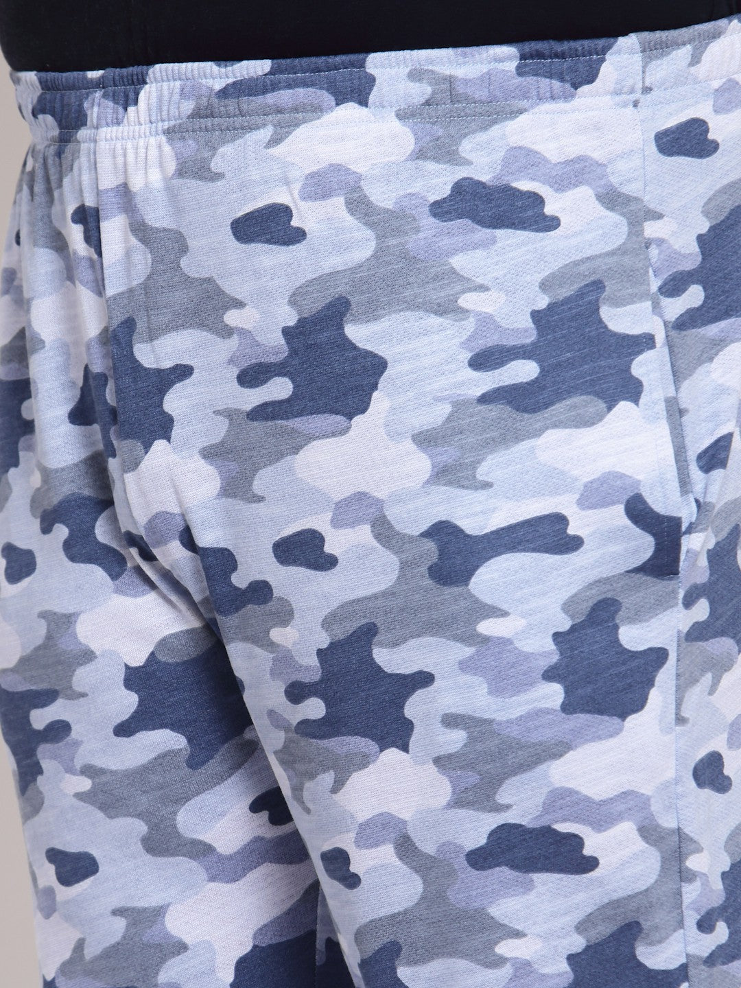 plusS Men Blue  White Camouflage Printed Straight-Fit Cotton Track Pants