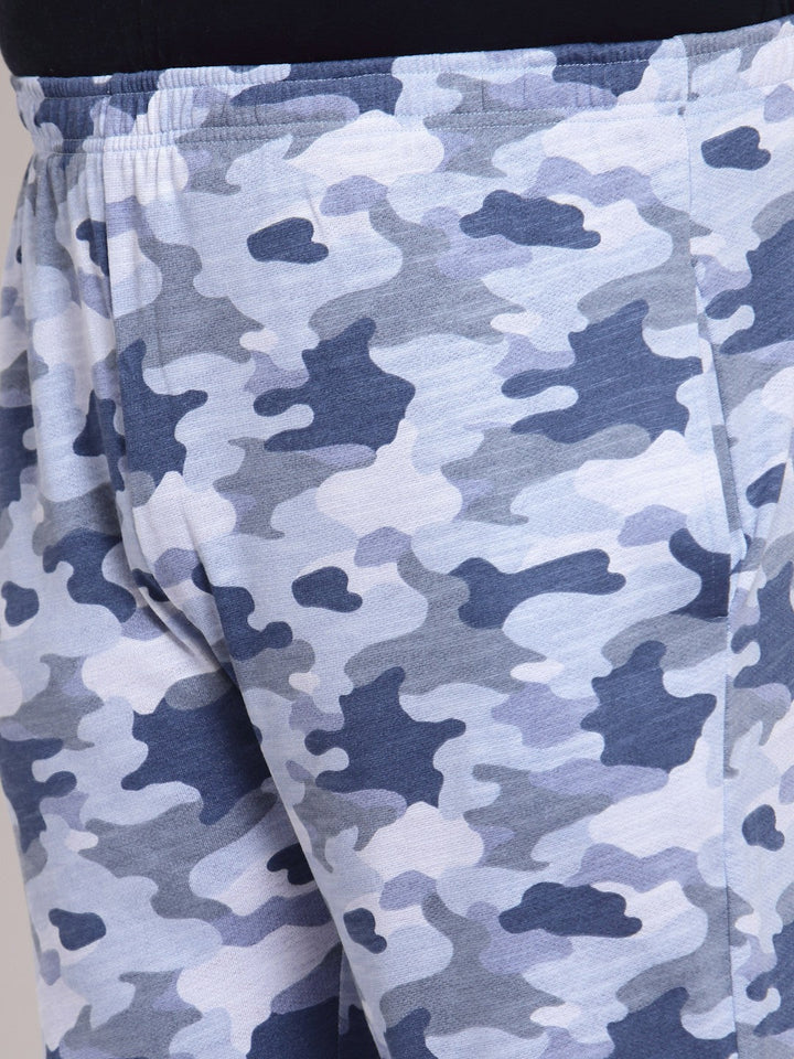 plusS Men Blue  White Camouflage Printed Straight-Fit Cotton Track Pants