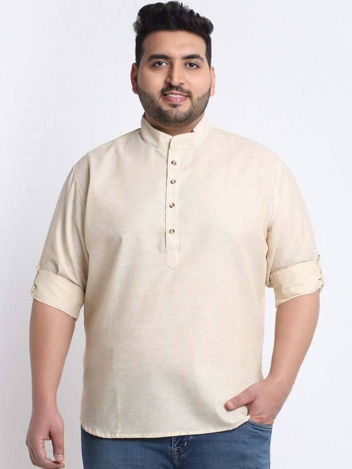 plusS Men Plus Size Mandarin Collar Cotton Kurta