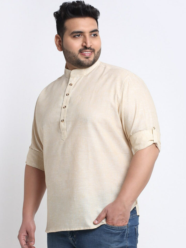 plusS Men Plus Size Mandarin Collar Cotton Kurta