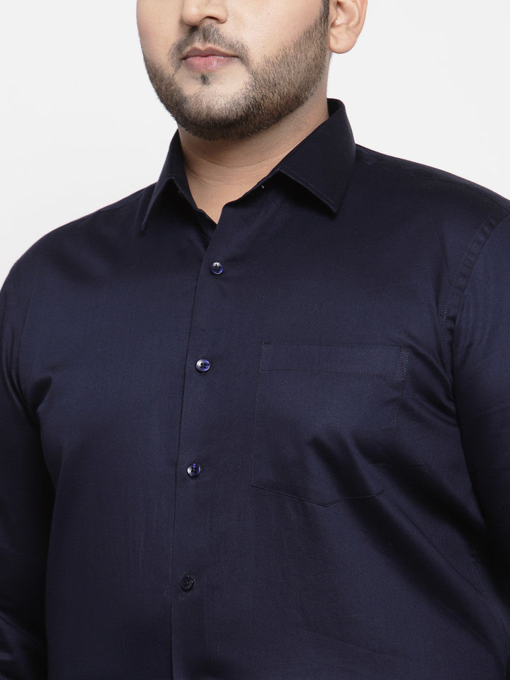 plusS Men Plus Size Navy Blue Regular Fit Solid Formal Shirt