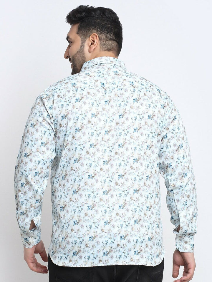 plusS Men Floral Printed Cotton Casual Shirt