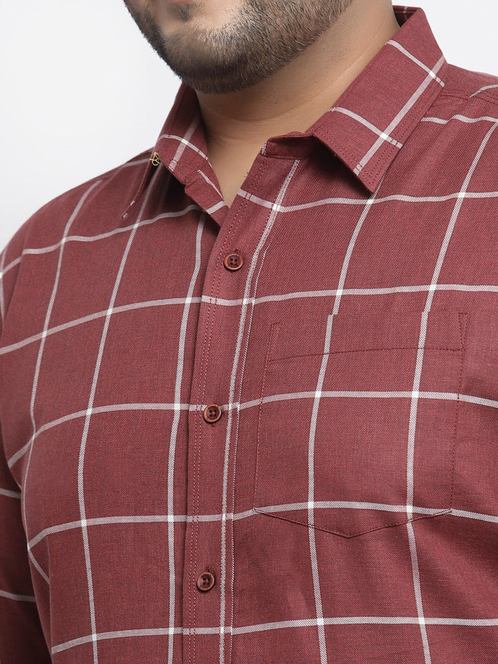 plusS Plus Size Men Maroon Windowpane Checked Casual Shirt