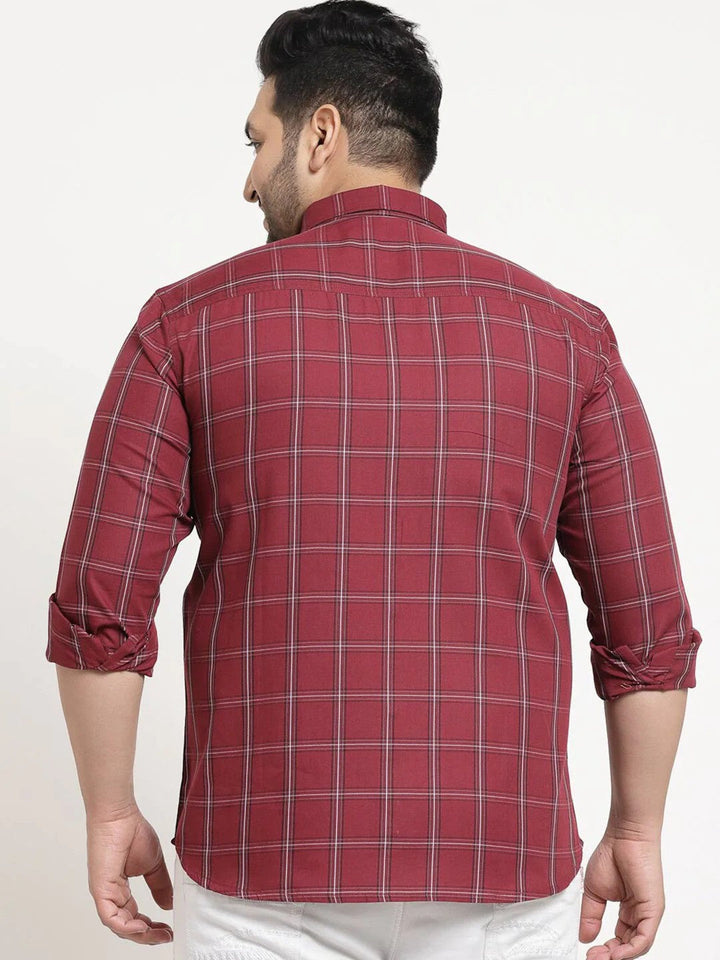 plusS Plus Size Men Maroon Grid Tattersall Checks Checked Cotton Casual Shirt