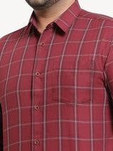 plusS Plus Size Men Maroon Grid Tattersall Checks Checked Cotton Casual Shirt