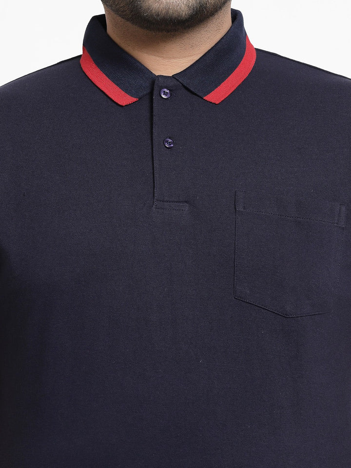 plusS Men Plus Size Navy Blue Polo Collar T-shirt