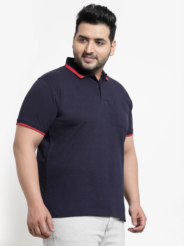 plusS Men Plus Size Navy Blue Polo Collar T-shirt