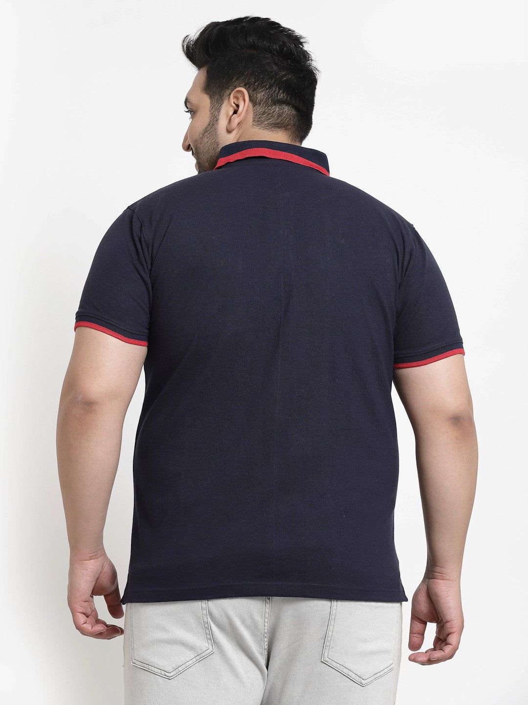 plusS Men Plus Size Navy Blue Polo Collar T-shirt