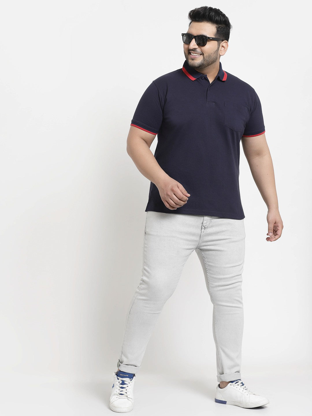 plusS Men Plus Size Navy Blue Polo Collar T-shirt