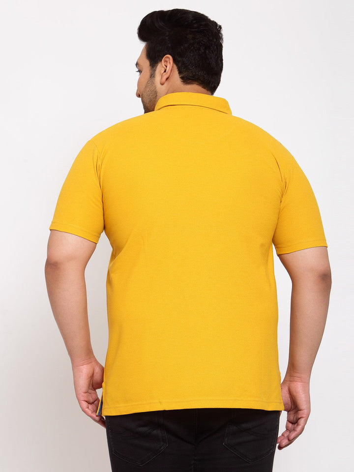 plusS Men Mustard Yellow Henley Neck T-shirt