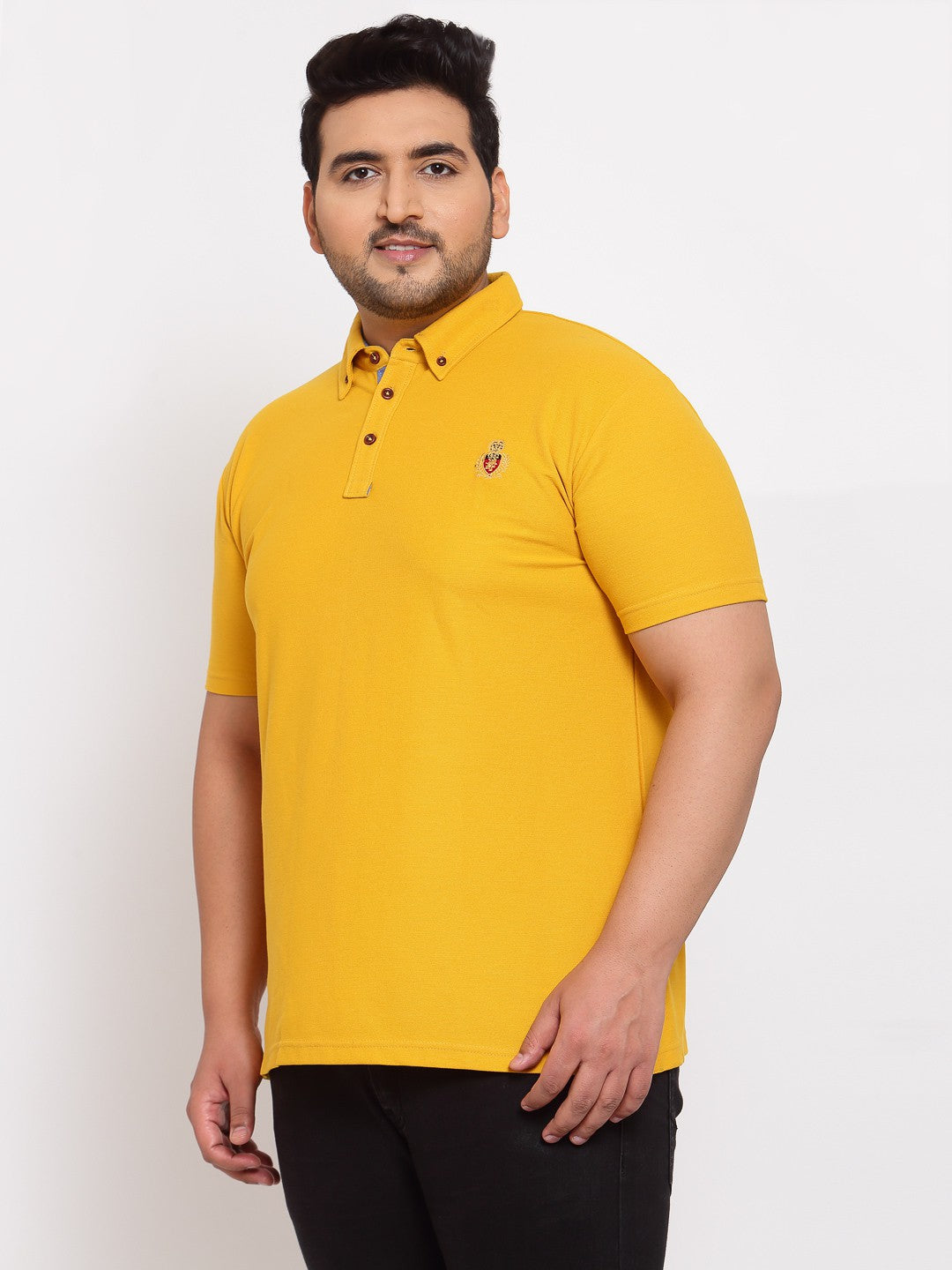 plusS Men Mustard Yellow Henley Neck T-shirt