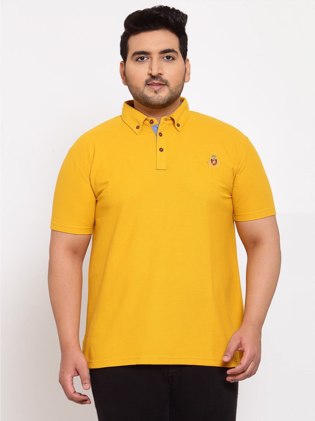 plusS Men Mustard Yellow Henley Neck T-shirt