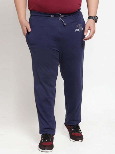 plusS Men Navy Blue Solid Straight-Fit Trackpants