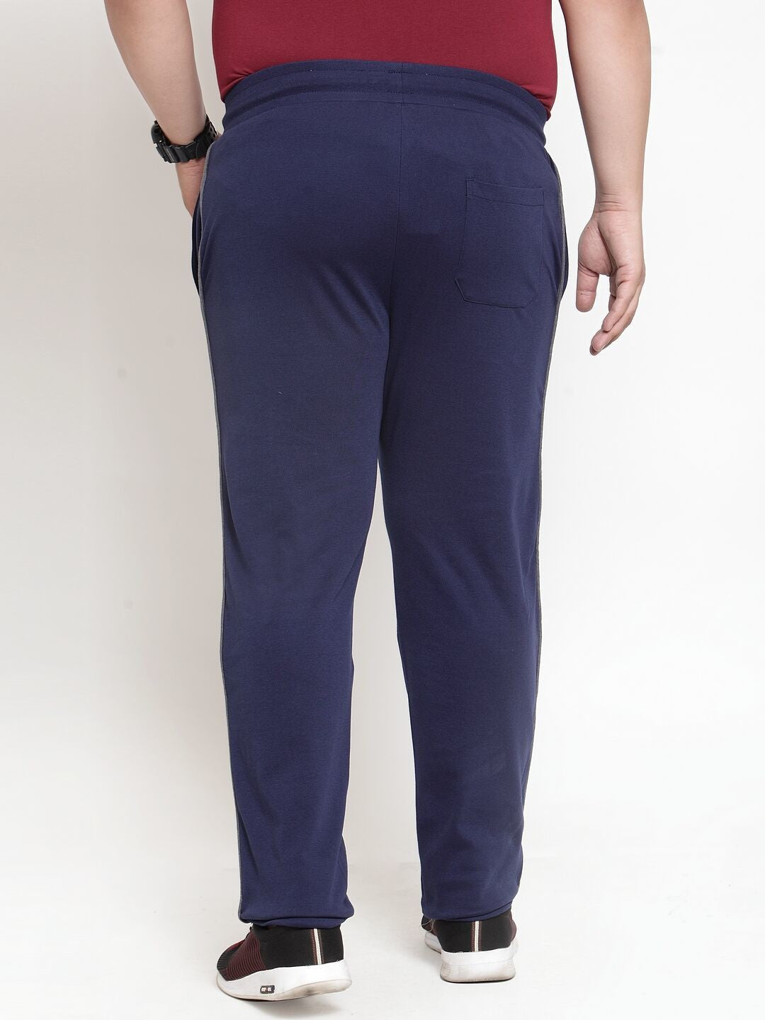 plusS Men Navy Blue Solid Straight-Fit Trackpants