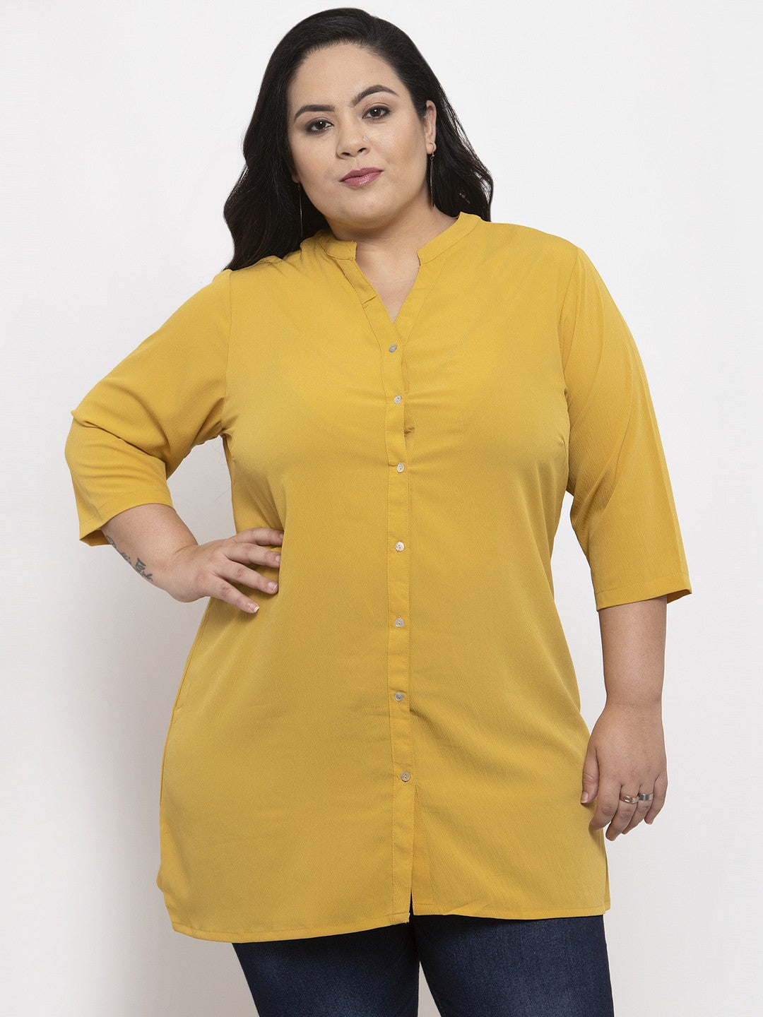 plusS Women Yellow Solid Tunic