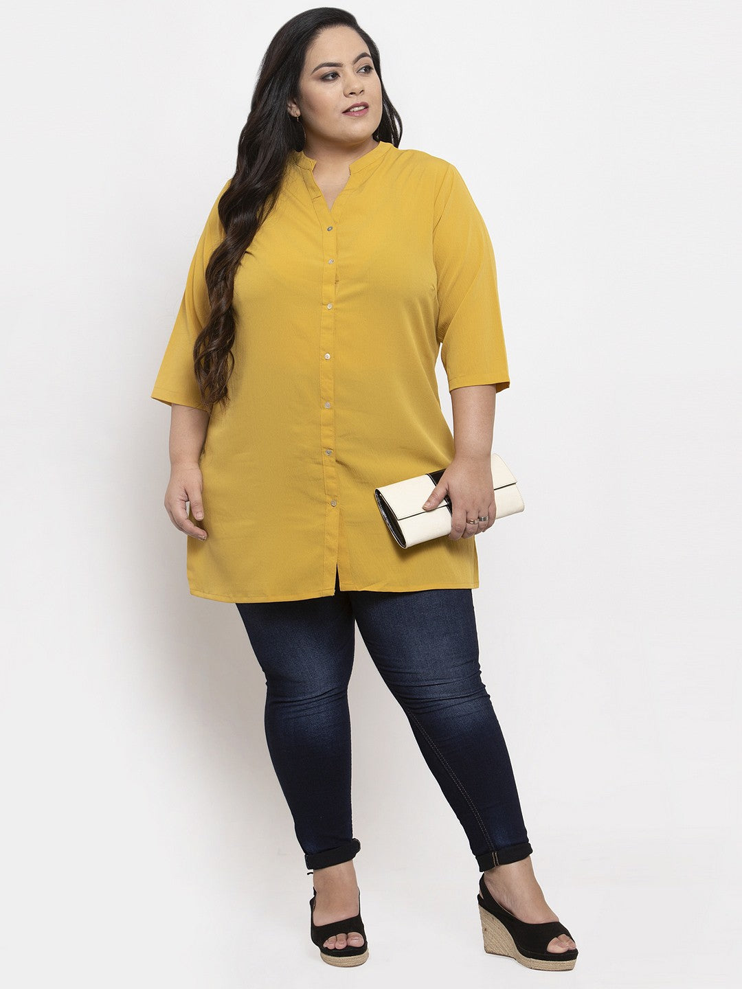 plusS Women Yellow Solid Tunic