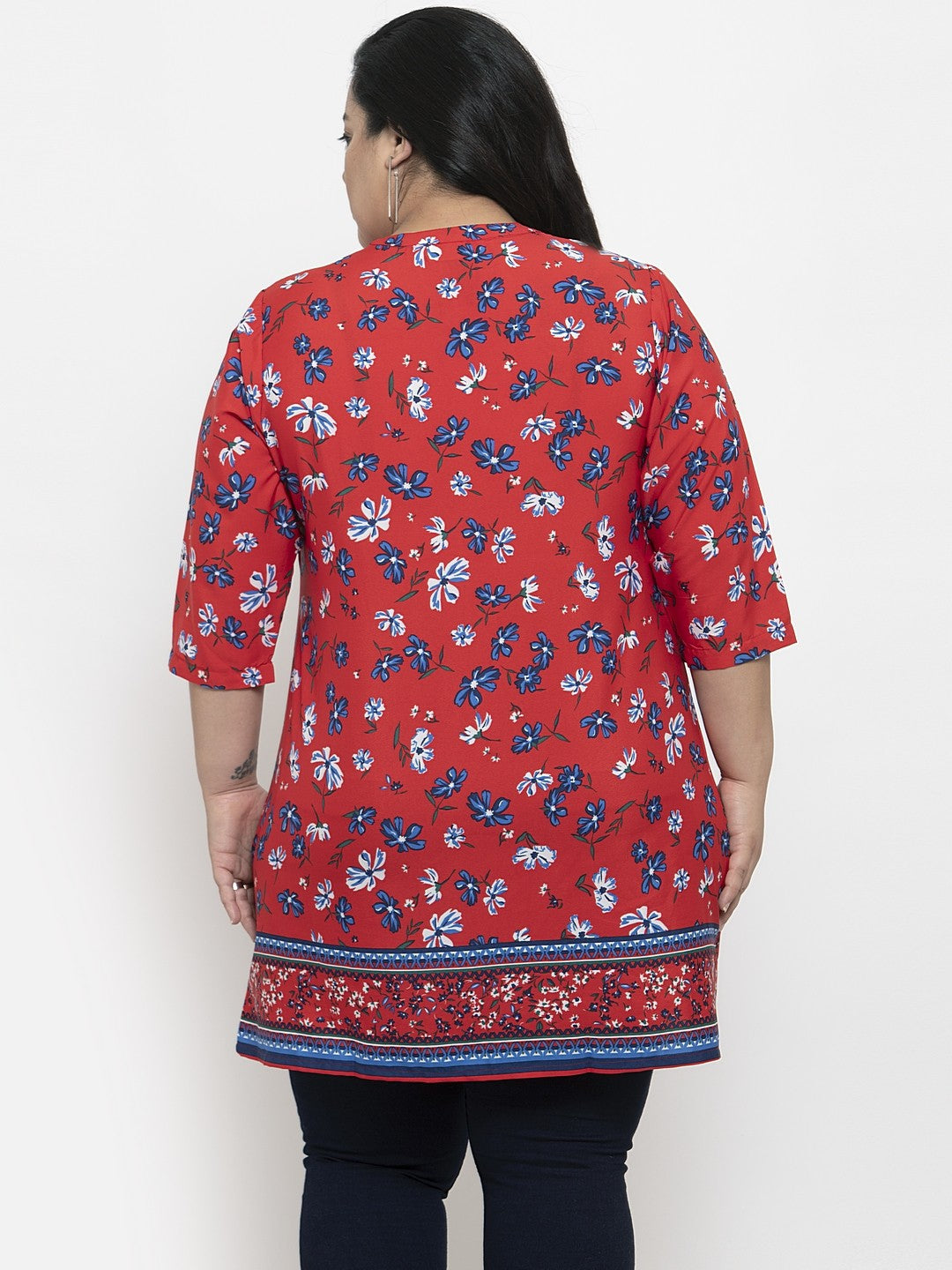 plusS Women Red  Blue Printed Tunic