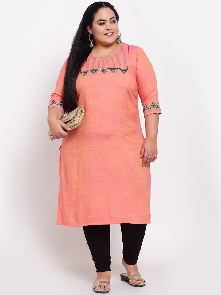 Pink Ethnic Motifs Embroidered Thread Work Raw Silk Kurta