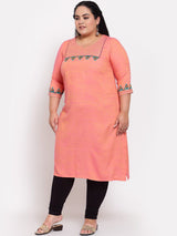 Pink Ethnic Motifs Embroidered Thread Work Raw Silk Kurta