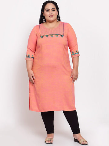 Pink Ethnic Motifs Embroidered Thread Work Raw Silk Kurta