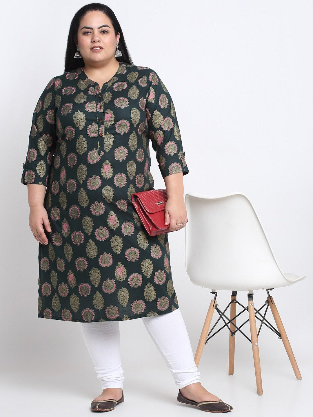 plusS Ethnic Motifs Printed Mandarin Collar A-Line Regular Kurta