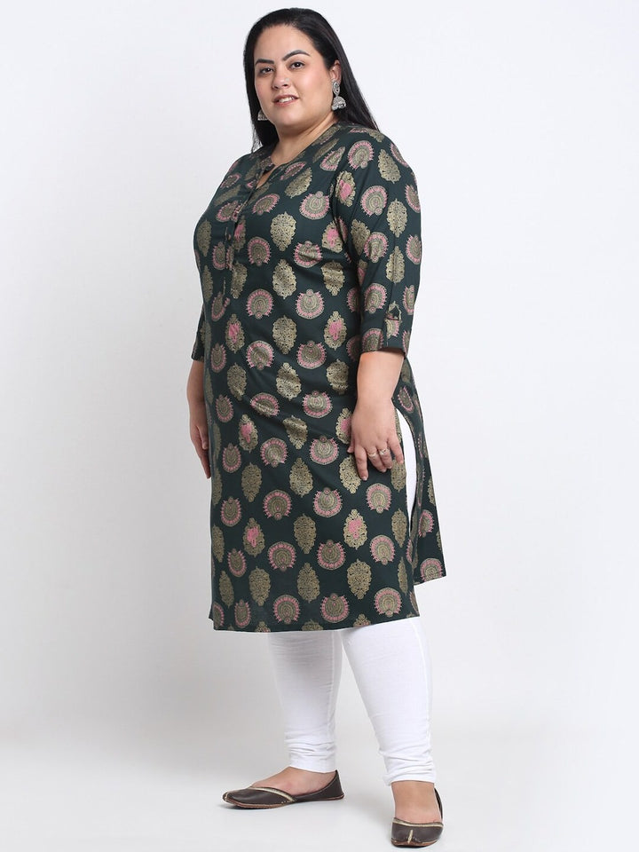 plusS Ethnic Motifs Printed Mandarin Collar A-Line Regular Kurta