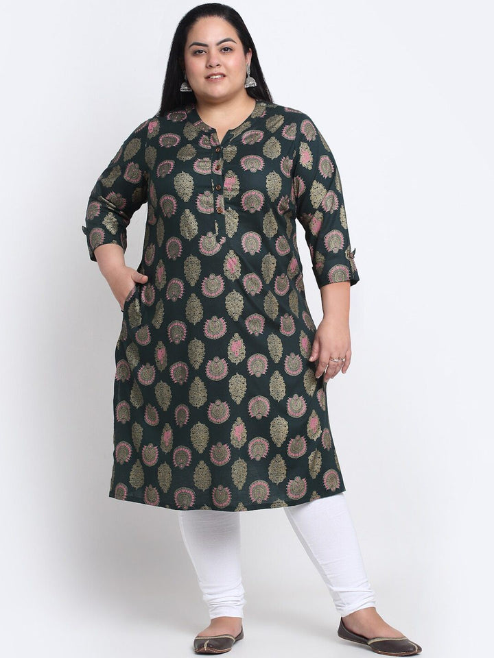 plusS Ethnic Motifs Printed Mandarin Collar A-Line Regular Kurta