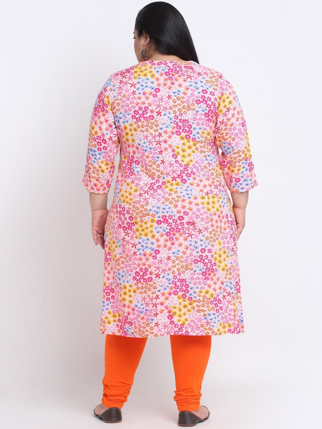 plusS Floral Printed Mandarin Collar A-Line Curved Regular Kurta