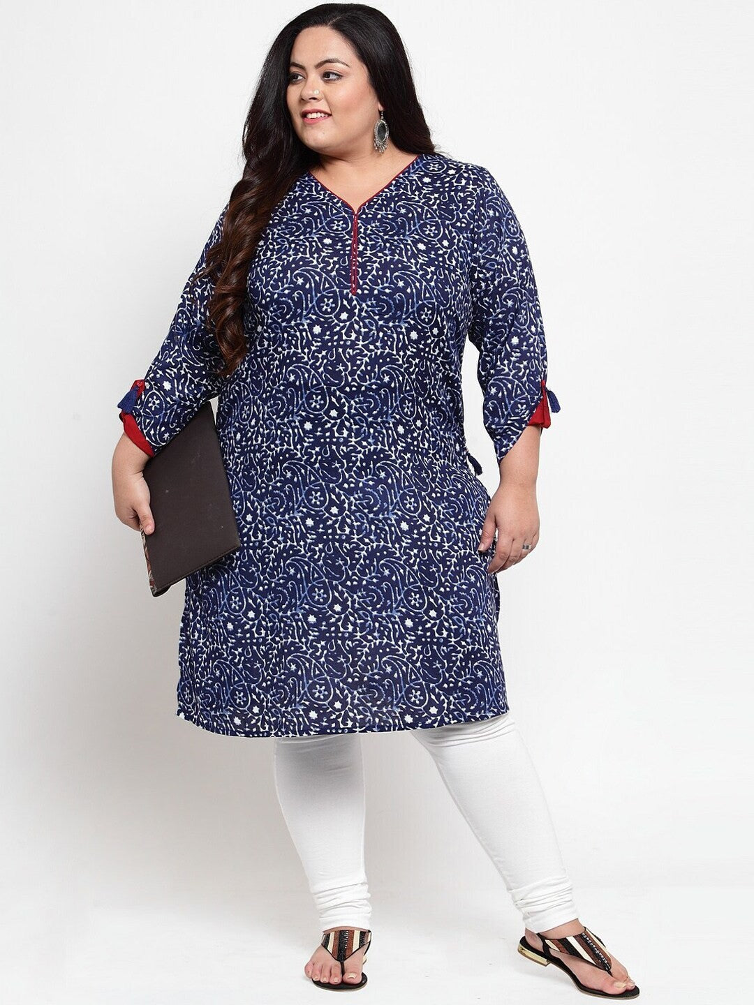 plusS Women Blue Ethnic Motifs Printed Plus Size Kurta