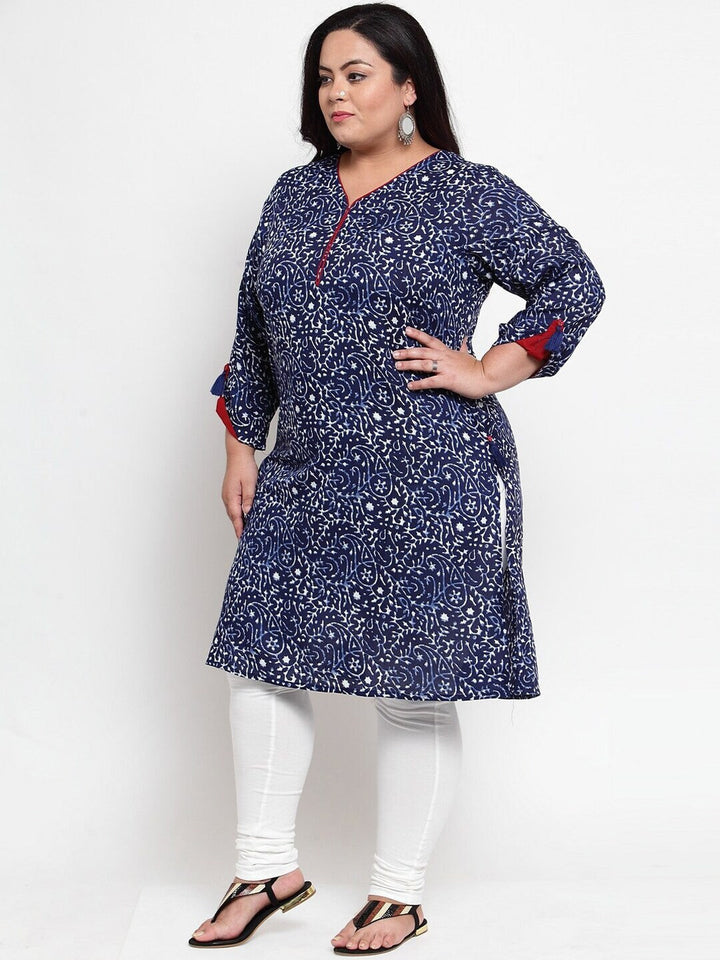 plusS Women Blue Ethnic Motifs Printed Plus Size Kurta