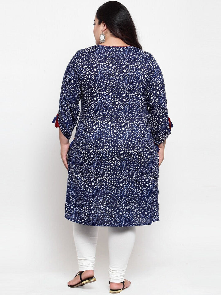 plusS Women Blue Ethnic Motifs Printed Plus Size Kurta