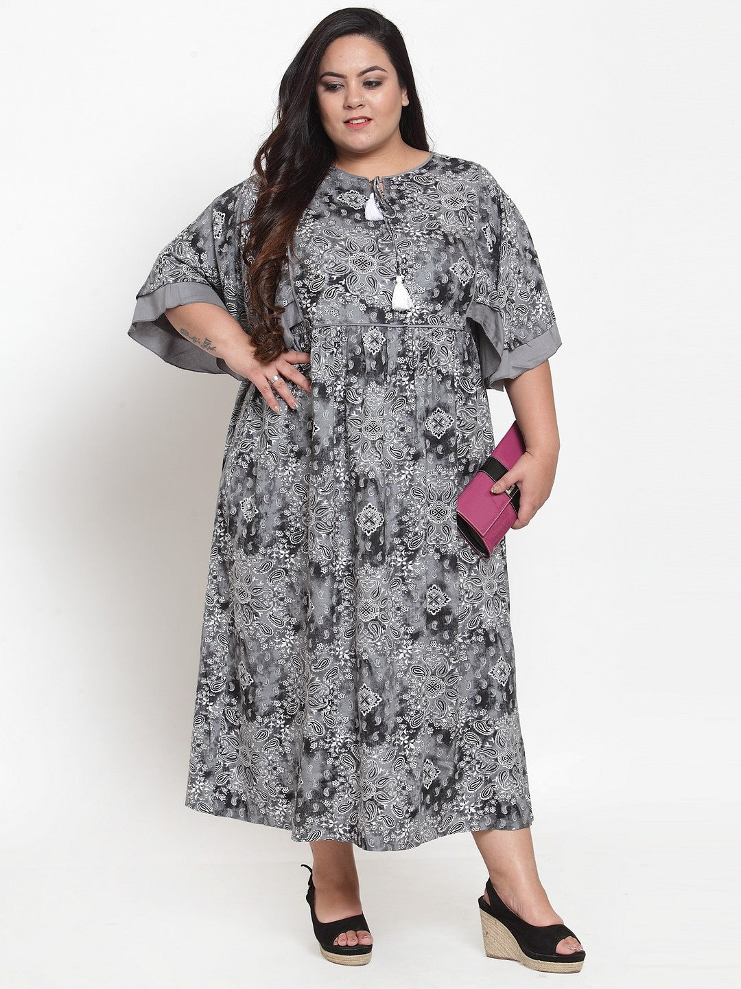 plusS Women Grey Printed A-Line Kurta