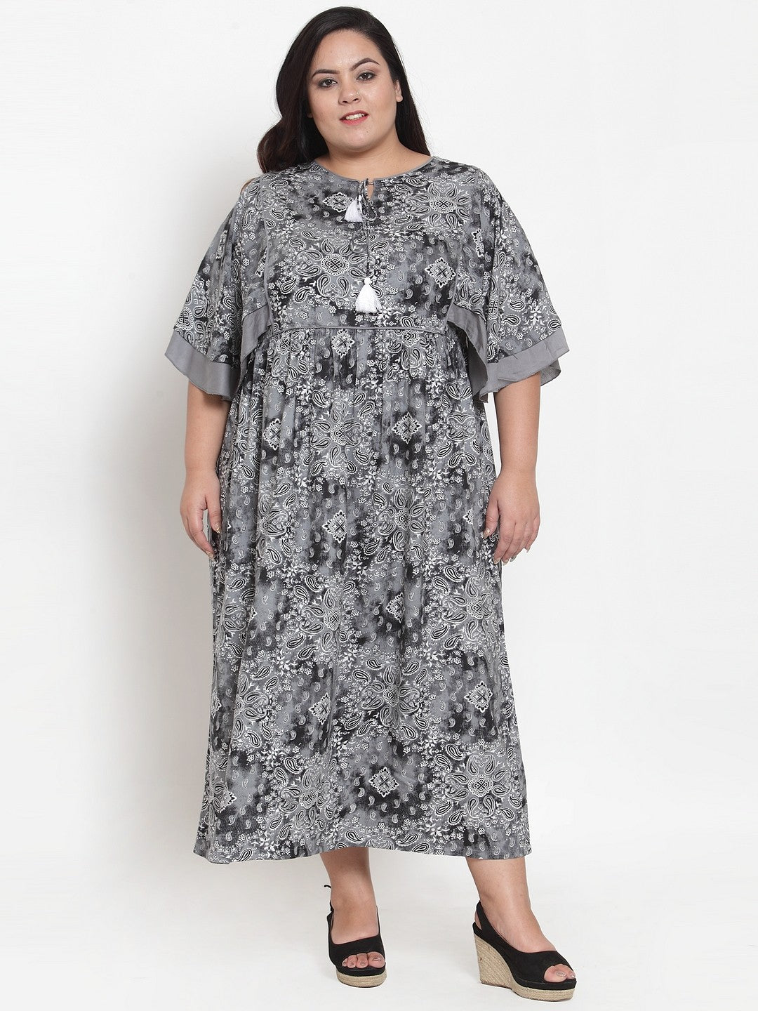 plusS Women Grey Printed A-Line Kurta