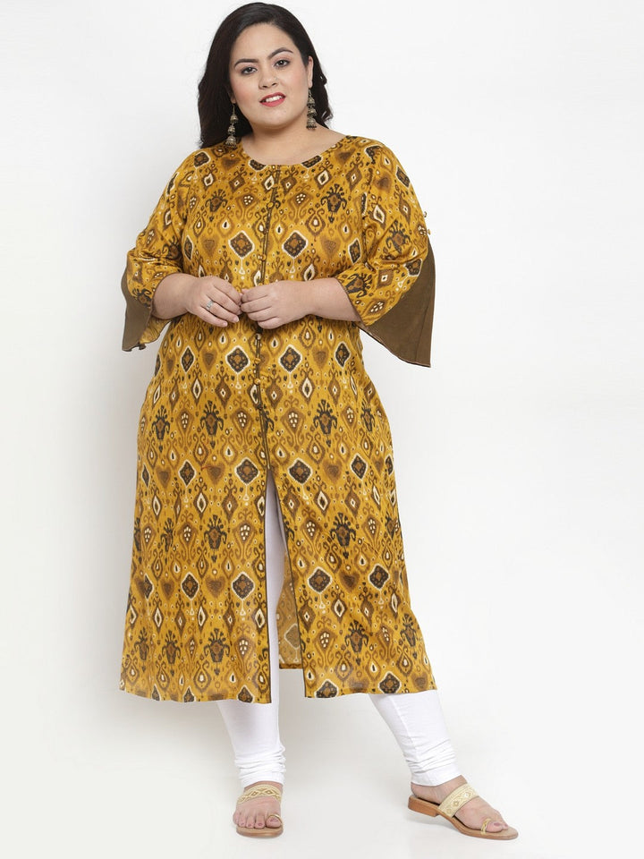 Brown Printed Straight Kurta