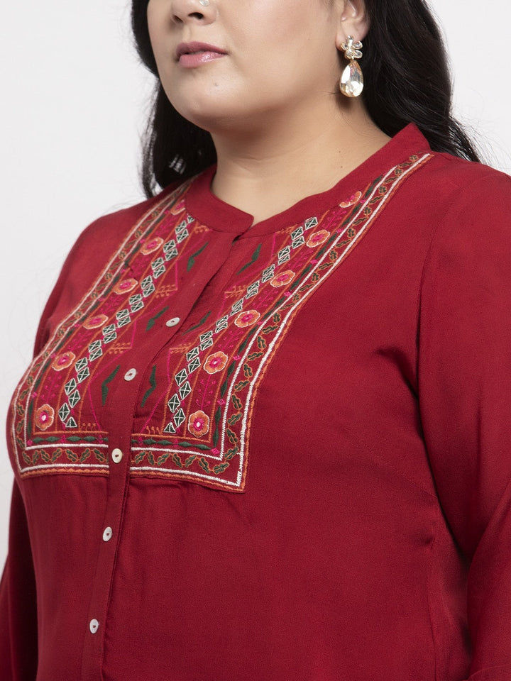 Maroon Yoke Design A-Line Kurta