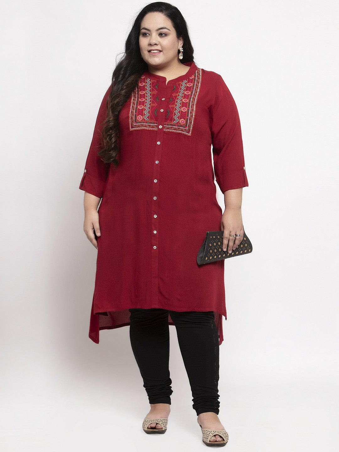 Maroon Yoke Design A-Line Kurta