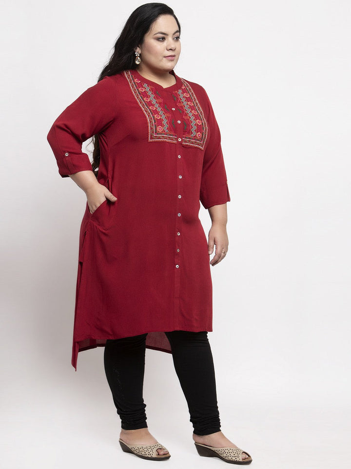 Maroon Yoke Design A-Line Kurta