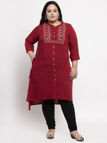 Maroon Yoke Design A-Line Kurta