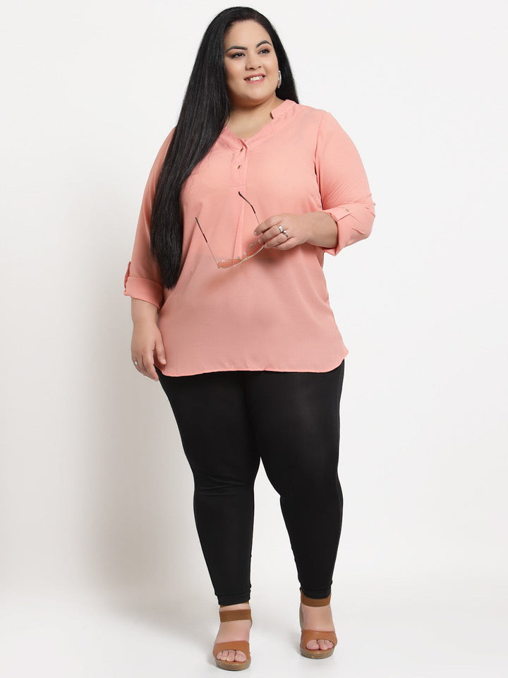 plusS Women Plus Size Peach Solid Top