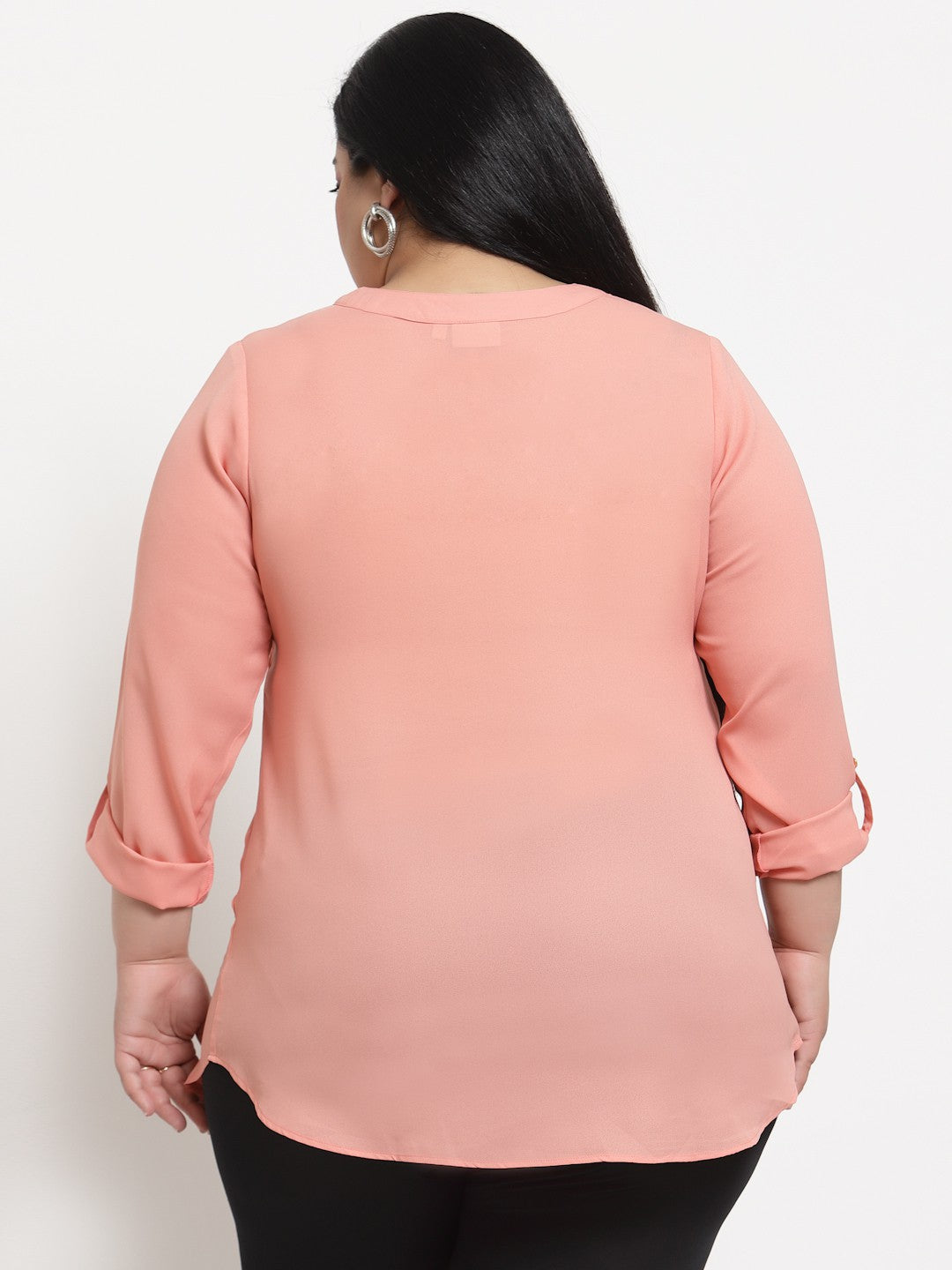 plusS Women Plus Size Peach Solid Top