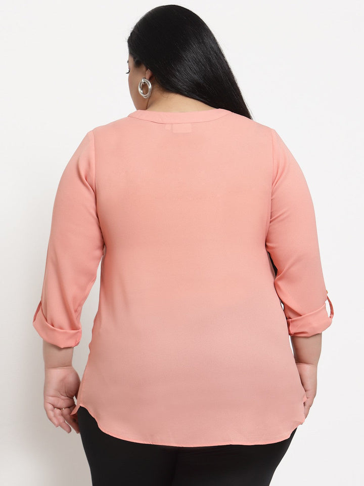 plusS Women Plus Size Peach Solid Top