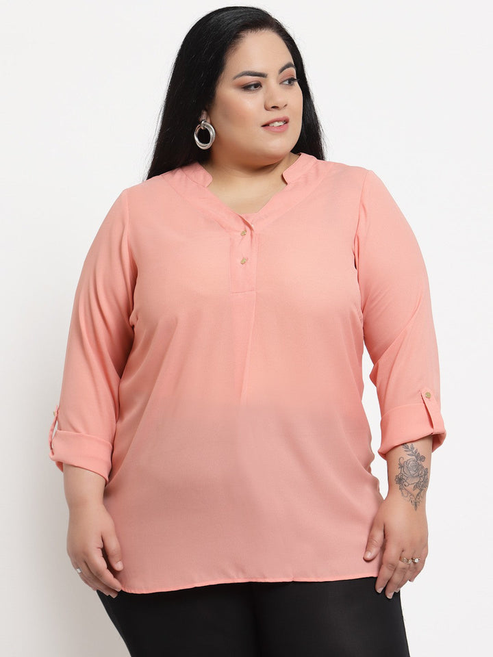 plusS Women Plus Size Peach Solid Top