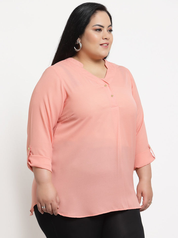 plusS Women Plus Size Peach Solid Top