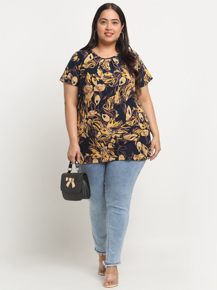 plusS Plus Size Abstract Printed Casual Cotton T-shirt