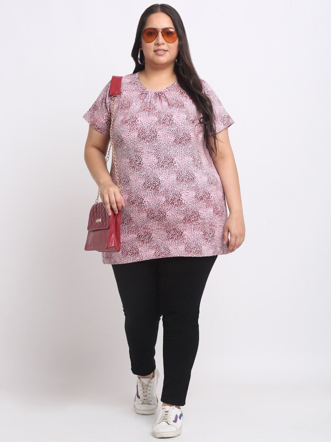 plusS Pink Plus Size Animal Printed Cotton T-shirt