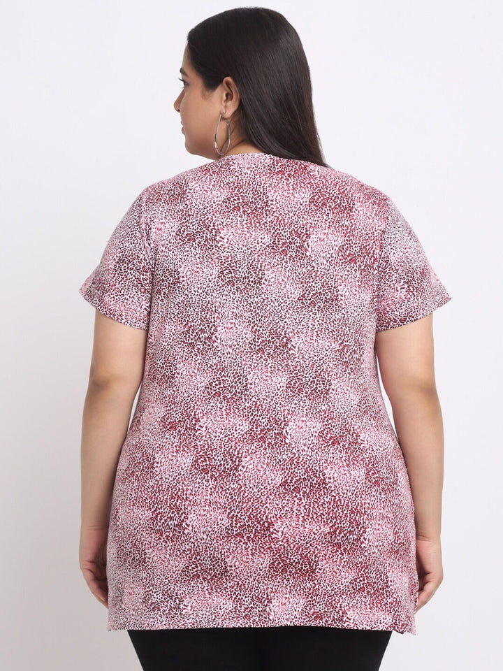 plusS Pink Plus Size Animal Printed Cotton T-shirt