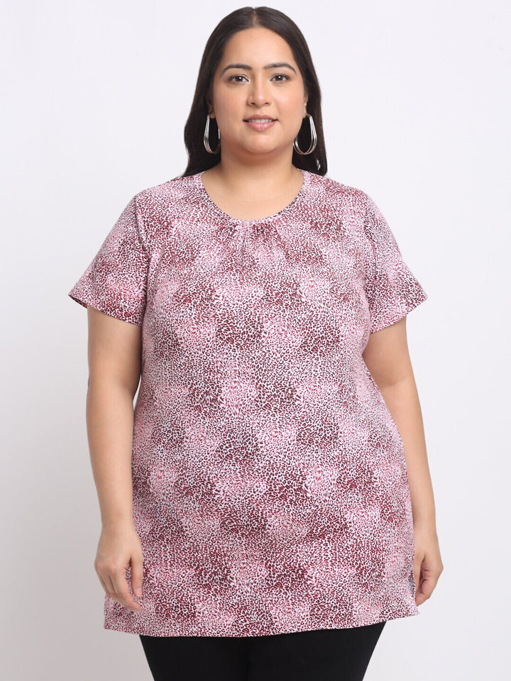 plusS Pink Plus Size Animal Printed Cotton T-shirt